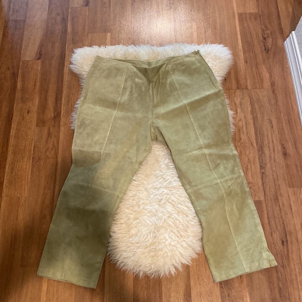 The Look by Randolph Duke Vintage Light Olive Green Suede Cropped Pants Sz 34 - Picture 3 of 10